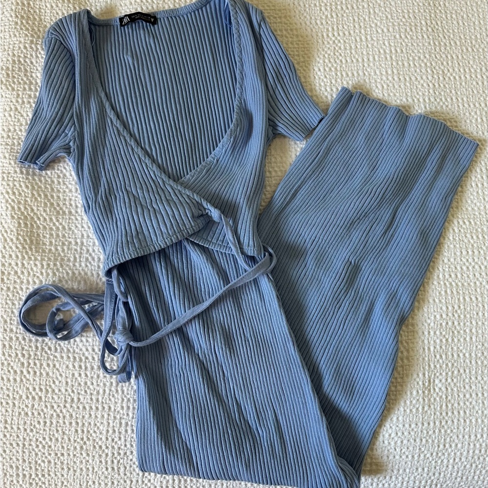 Zara Blue Front Tie Long Dress